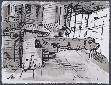 203056 Afbeelding van een waterspuwer op de Domtoren te Utrecht, tijdens de restauratie.